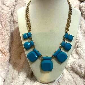 Charming Charlie Teal Faceted Bead Statement Gold Tone Chain Necklace
